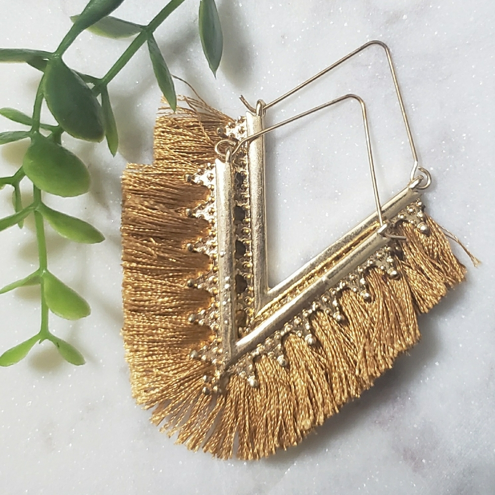 Tan and Gold Fringe Earrings